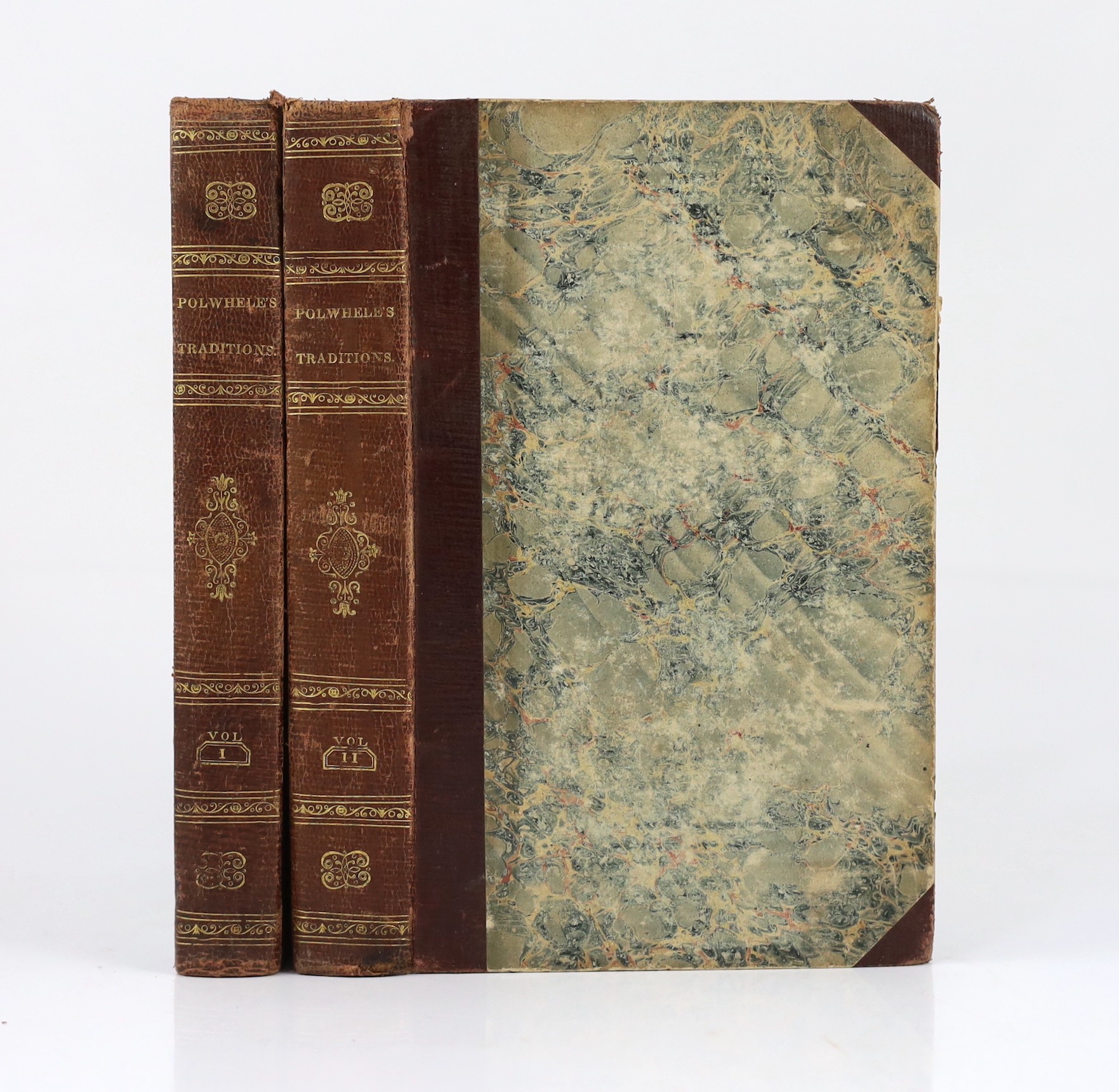 CORNWALL: Polwhele, Rev. R. - Traditions and Recollections; domestic, clerical, and literary ... 2 vols. portrait frontis & 5 folded plates; contemp. gilt maroon half morocco and marbled boards, 1826. (2)